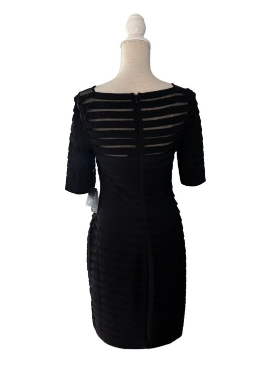 NWT Adrianna Papell Partial Tuck Elbow Sleeve Dress black 10 M L mesh pleated - Picture 6 of 14
